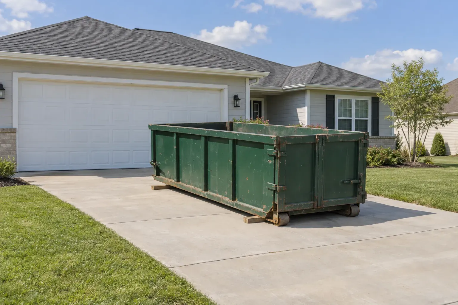 A 10-yard roll-off dumpster on site