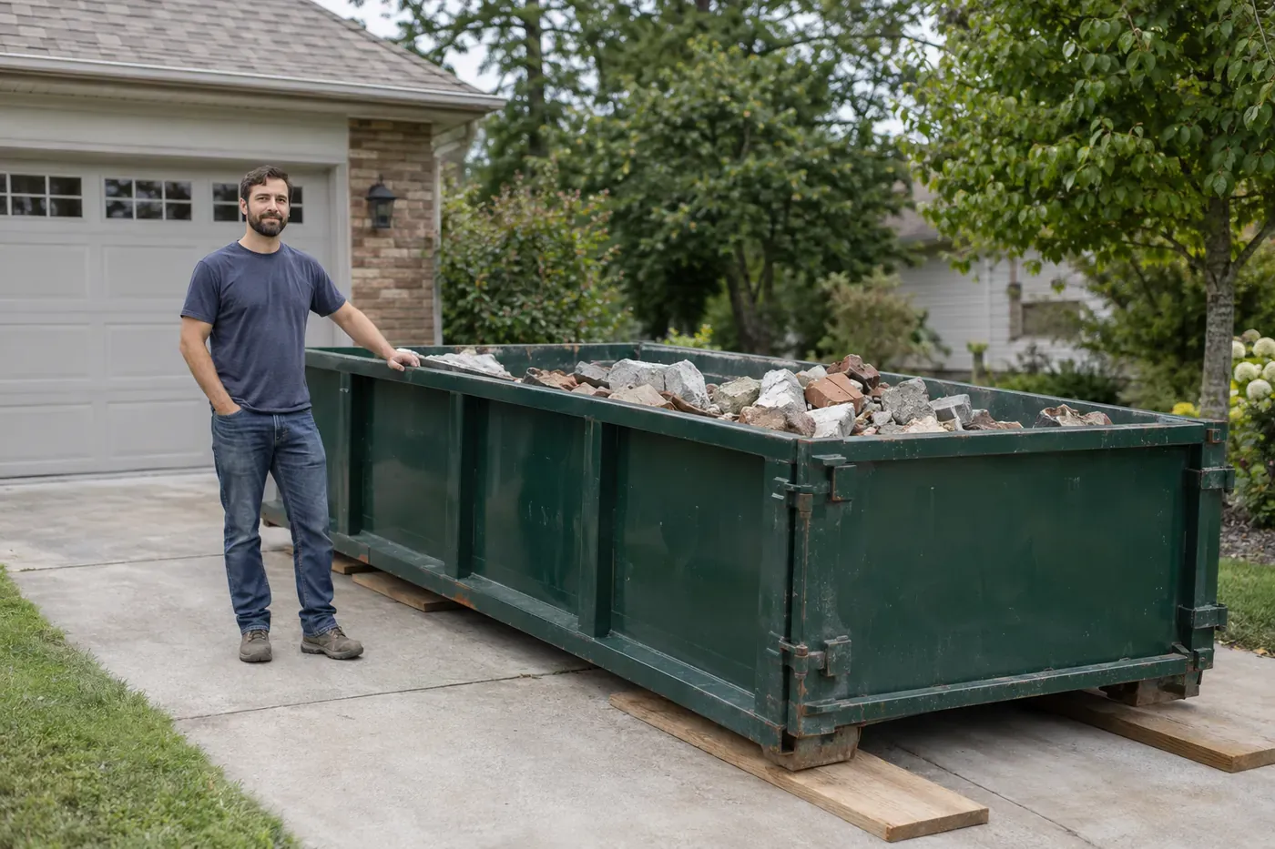 A 10-yard roll-off dumpster