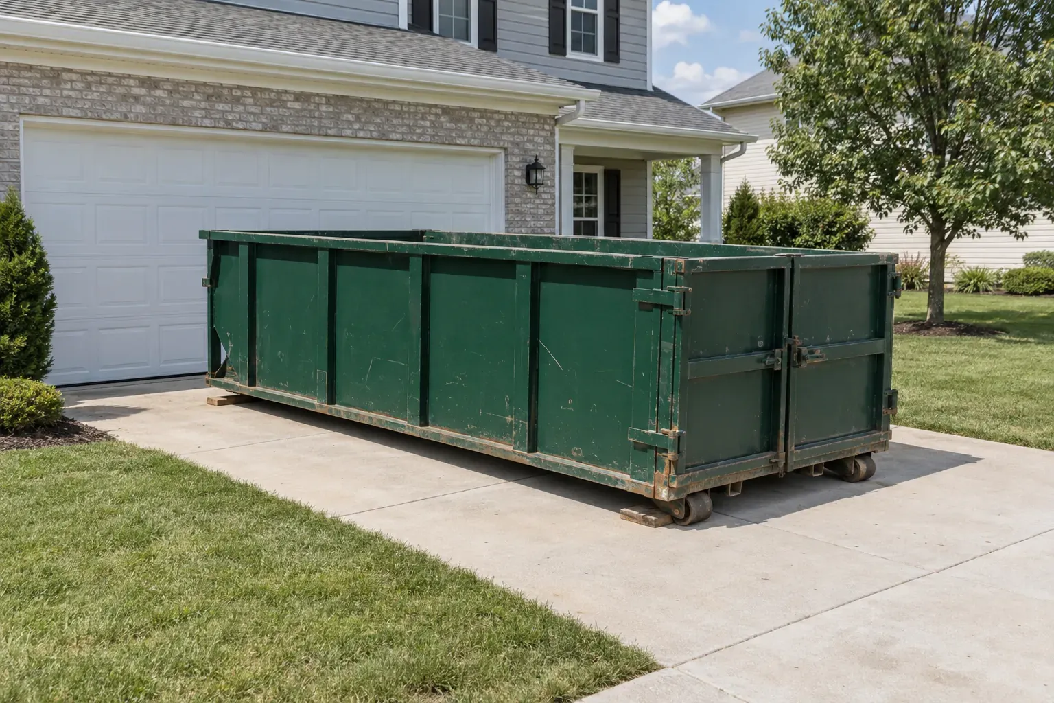 A 15-yard roll-off dumpster on site