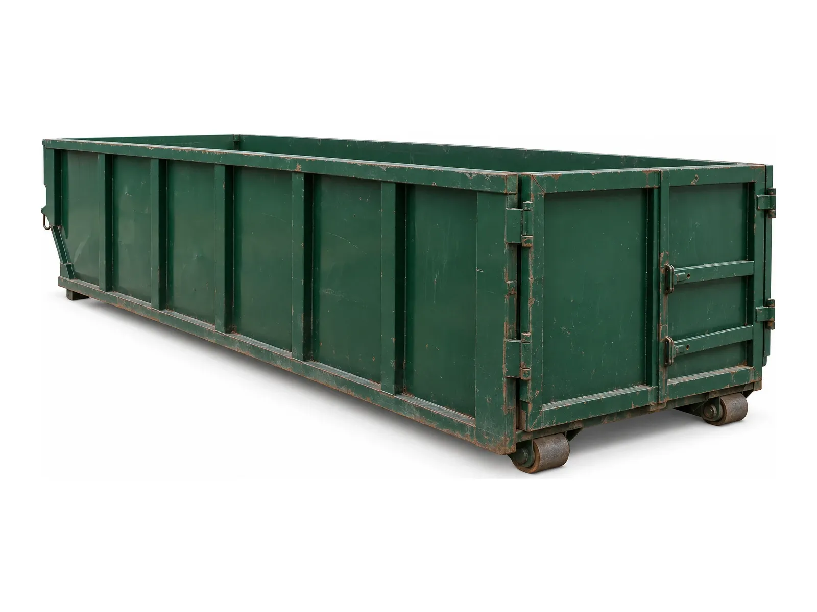 A green 20-yard roll-off dumpster