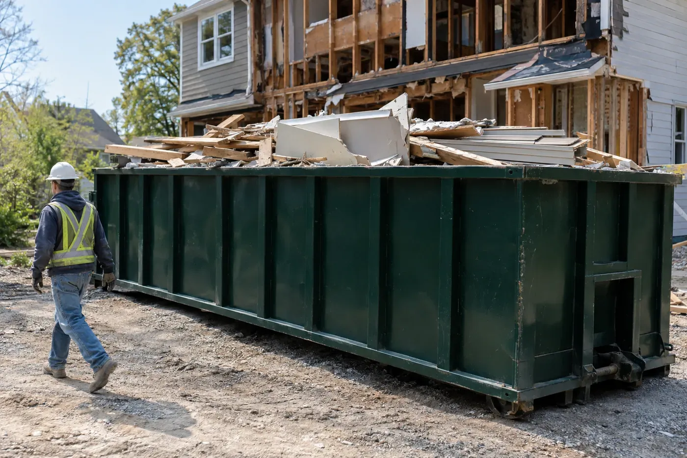 A 30-yard roll-off dumpster