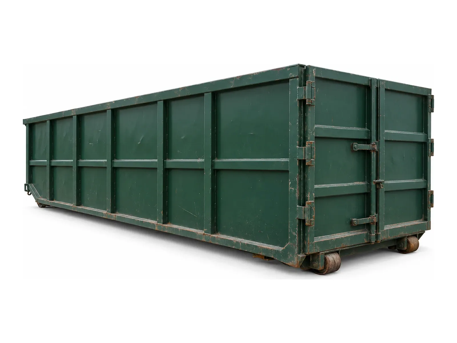 A green 30-yard roll-off dumpster