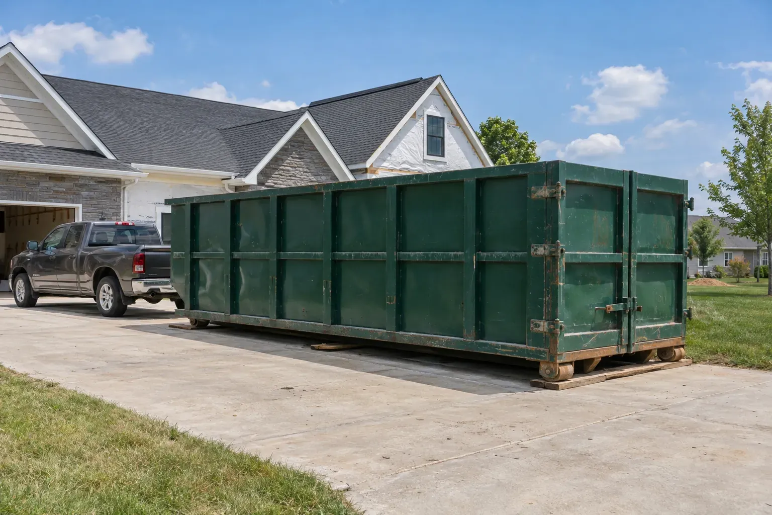 A 30-yard roll-off dumpster on site