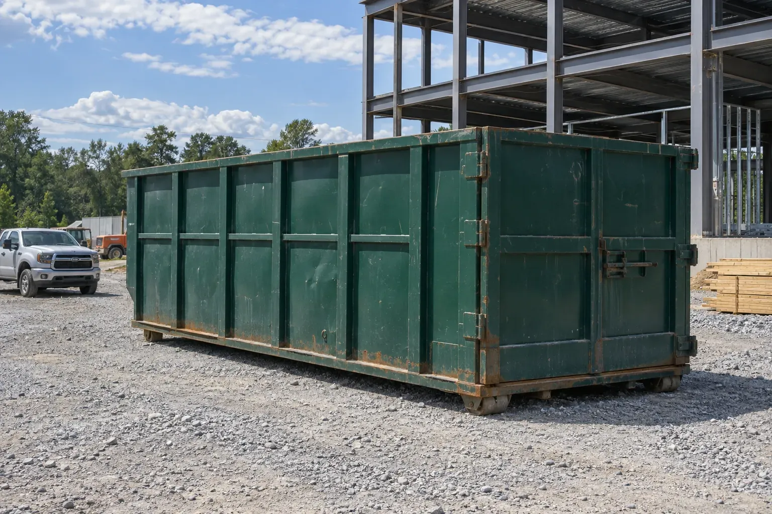 A 40-yard roll-off dumpster on site