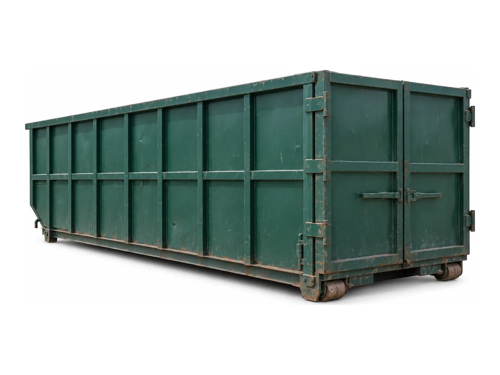 A green 40-yard roll-off dumpster